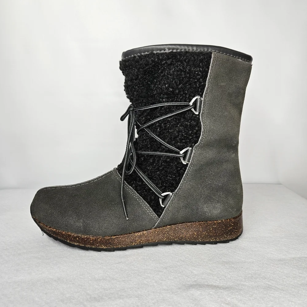 Sporto Size 8 Booties Grey Suede Leather Faux Sherpa Lined Cork Rubber Snow